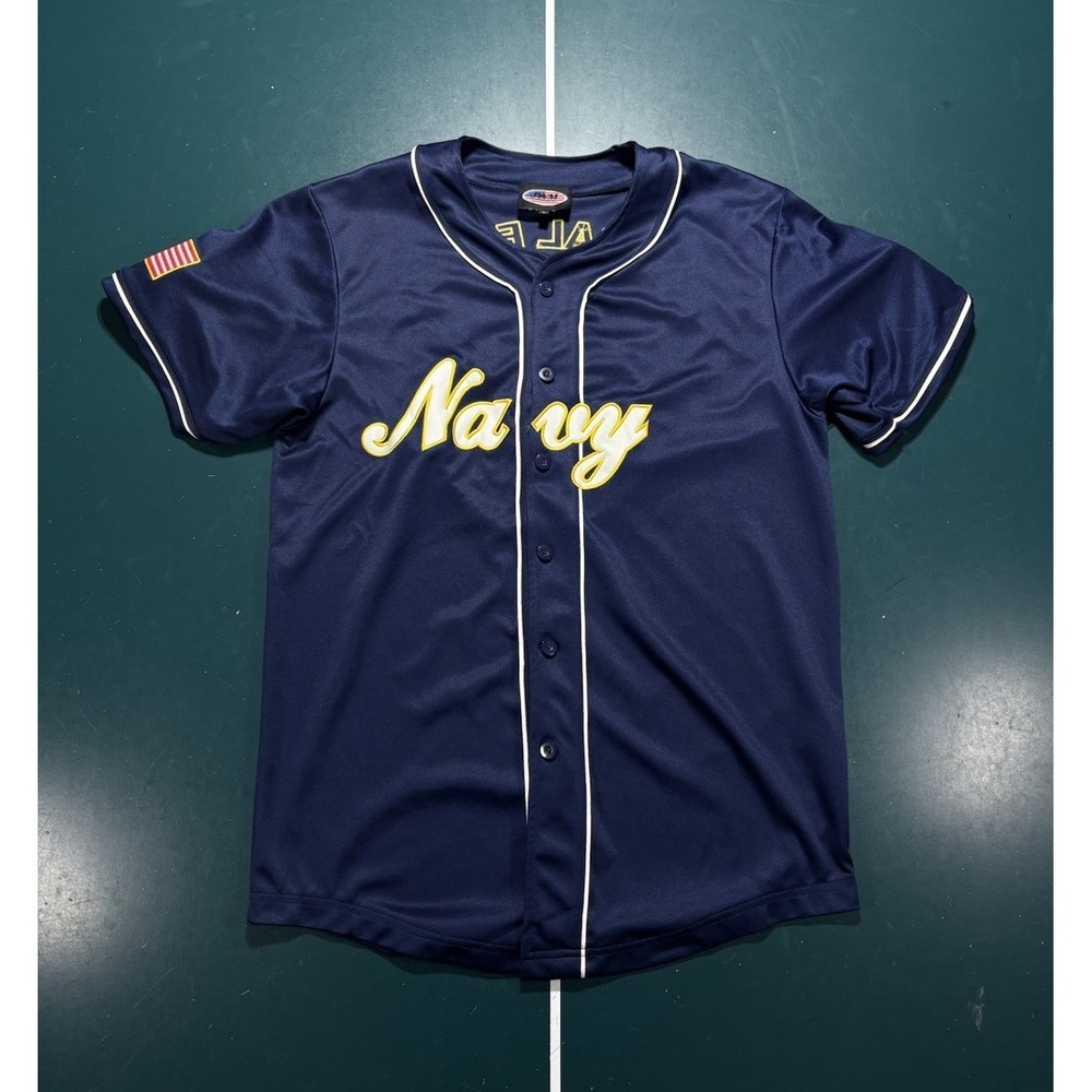 US Navy Baseball Jersey Men's Medium Global Force Embroidered Short Sleeve